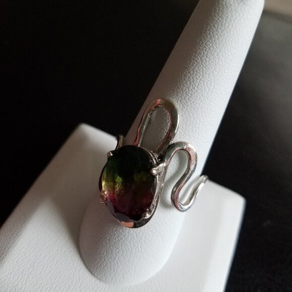 Handcrafted .925 Sterling Silver Hammered Thin Swirl Ring Lg Watermelon Quartz 9 - Picture 6 of 7